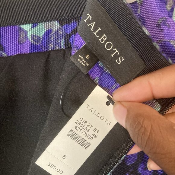 Talbots Skirt Womens Size 8 Purple Straight Pencil Floral Lined Zip Back NWT - Picture 4 of 6